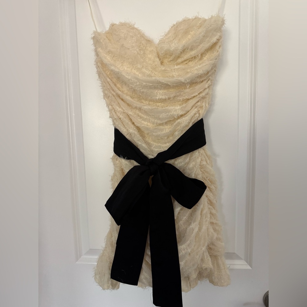 MABLE Cream Fabric Mini with Black Satin Belt